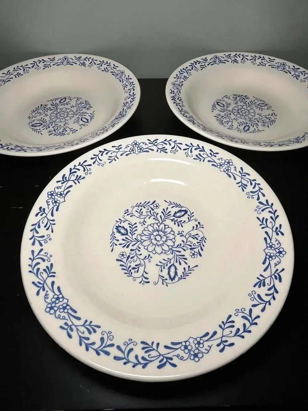 Oxford 5840 Blue Floral Rimmed Soup Bowls Set of 3